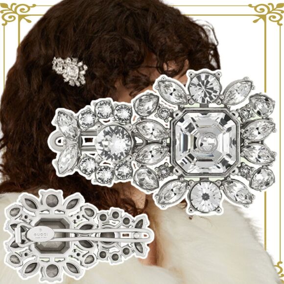 Gucci Interlocking G Crystal GG Hair Slide Clip Accessory Silver main image 5